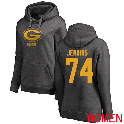 Green Bay Packers Ash Women #74 Jenkins Elgton One Color Nike NFL Pullover Hoodie Sweatshirts->nfl t-shirts->Sports Accessory